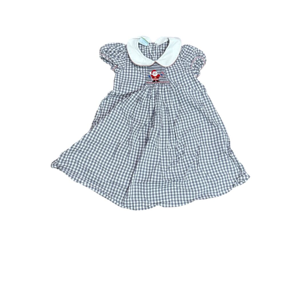 Velani Classic Gray White Check Smock Santa Girls Dress Size 6